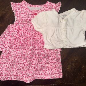 Carter’s Pink Floral Dress with White Cardigan